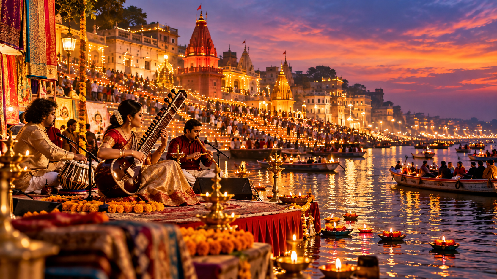 Cultural performances and illuminated Ganga ghats 